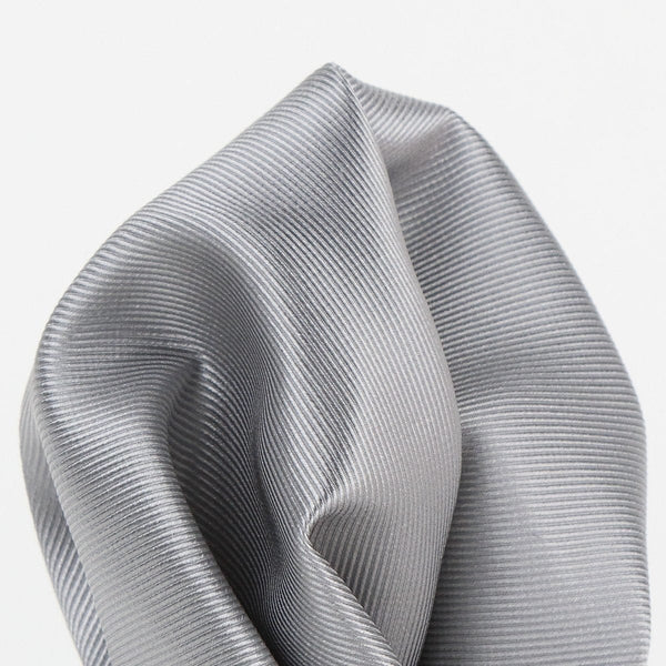 James Adelin Twill Weave Luxury Pure Silk Pocket Square Silver