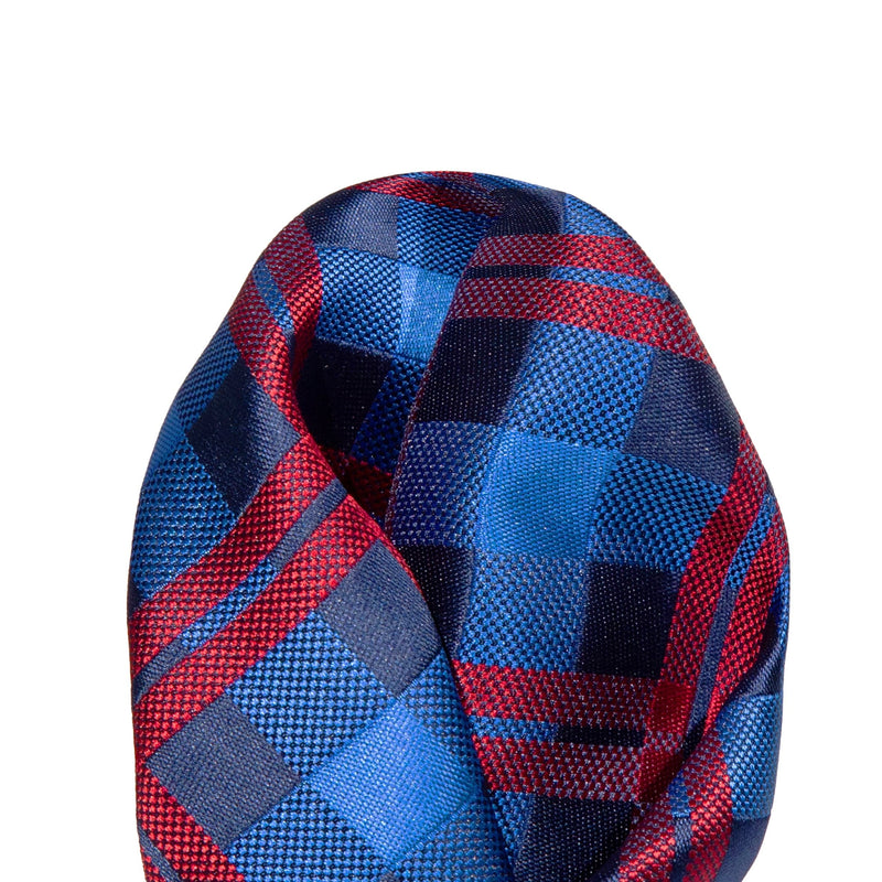James Adelin Luxury Check Pocket Square in Navy, Royal and Red