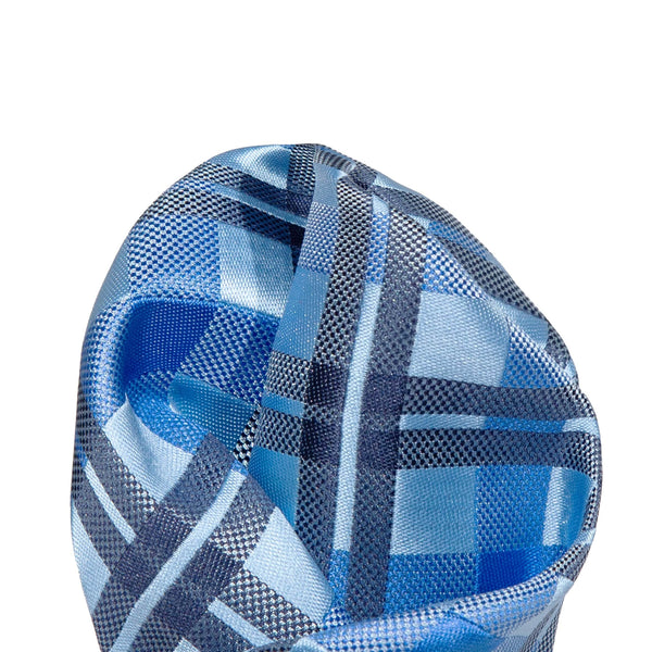 James Adelin Luxury Check Pocket Square in Sky, Blue and Navy