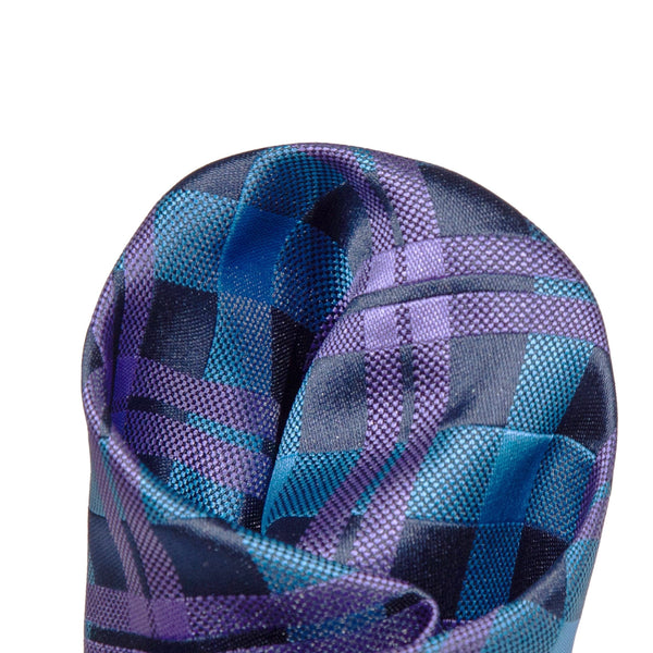James Adelin Luxury Check Pocket Square in Navy, Turquoise and Purple