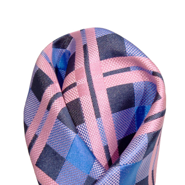 James Adelin Luxury Check Pocket Square in Navy, Pink and Purple