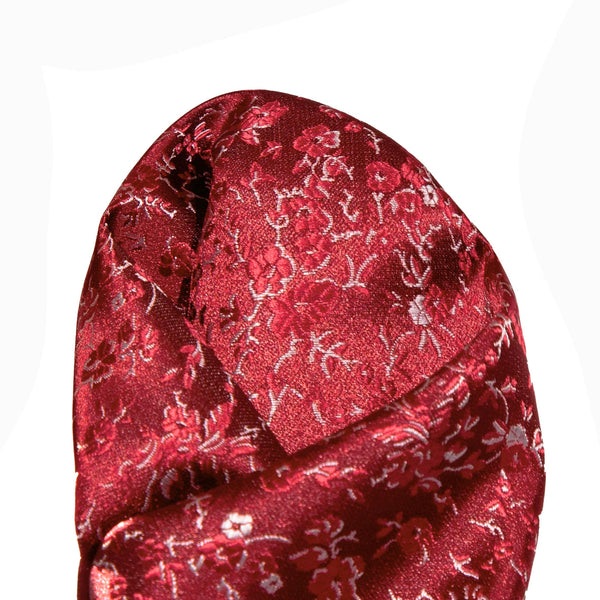 James Adelin Luxury Floral Pocket Square in Burgundy and Silver