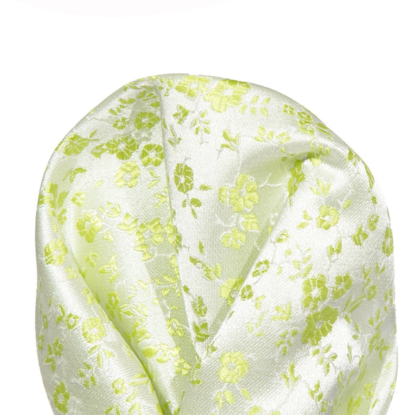 James Adelin Luxury Floral Pocket Square in Lime Green and White
