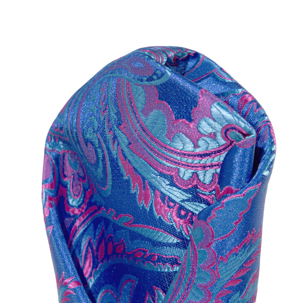 James Adelin Luxury Paisley Pocket Square in Royal, Sky and Pink