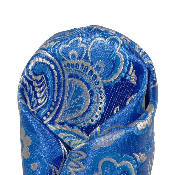 James Adelin Luxury Paisley Pocket Square in Royal, Blue and Silver