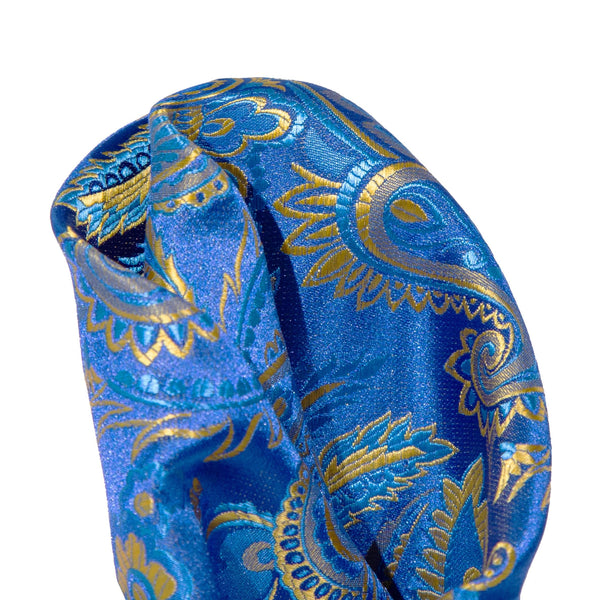 James Adelin Luxury Paisley Pocket Square in Royal, Blue and Gold