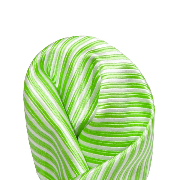 James Adelin Luxury Mini Stripe Pocket Square in Lime Green and White