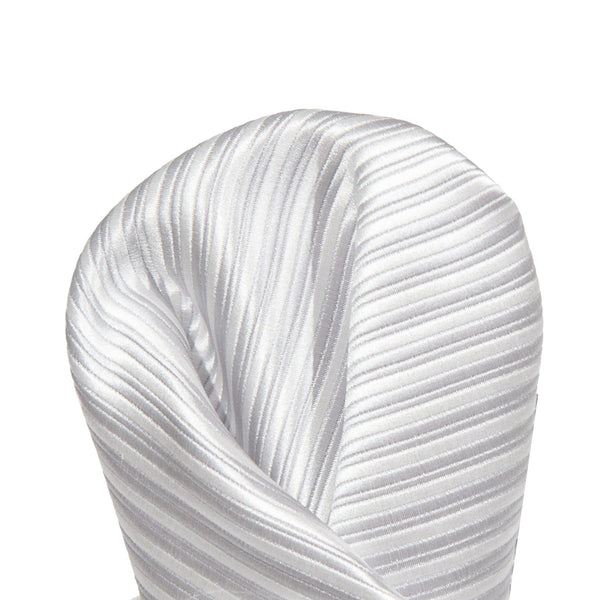 James Adelin Luxury Mini Stripe Pocket Square in Silver and White
