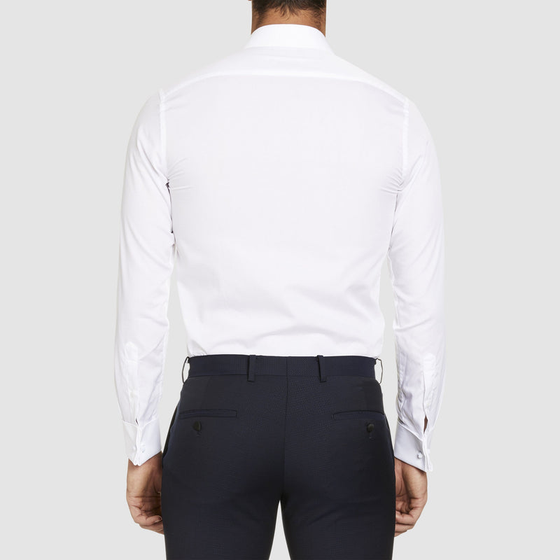 a back view of the Studio Italia slim fit marcel dinner shirt with regular collar in white ST03