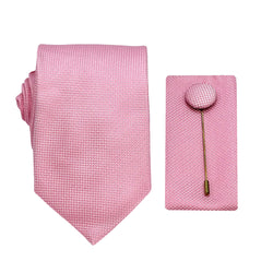 James Adelin Luxury Textured Weave 7.5cm Width Tie/Pocket Square/Lapel Pin Combo Set in Pink