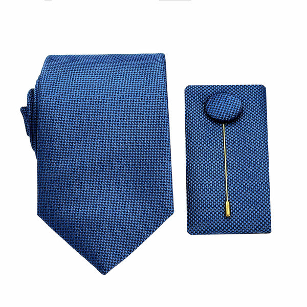 James Adelin Luxury Textured Weave 7.5cm Width Tie/Pocket Square/Lapel Pin Combo Set in Airforce Blue