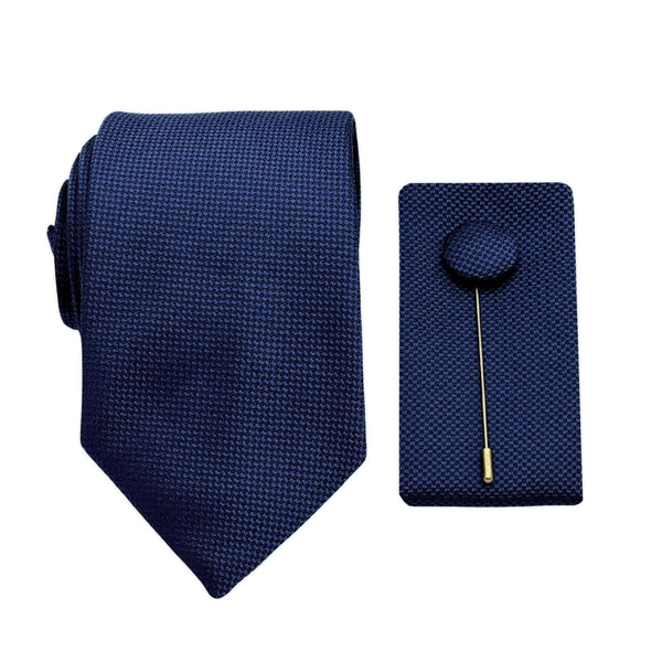 James Adelin Luxury Textured Weave 7.5cm Width Tie/Pocket Square/Lapel Pin Combo Set in French Blue