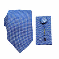 James Adelin Luxury Textured Weave 7.5cm Width Tie/Pocket Square/Lapel Pin Combo Set in Blue