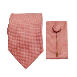 James Adelin Luxury Textured Weave 7.5cm Width Tie/Pocket Square/Lapel Pin Combo Set in Tangerine