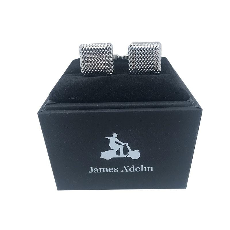 James Adelin Silver Square Shiny Gridded Cuff Links
