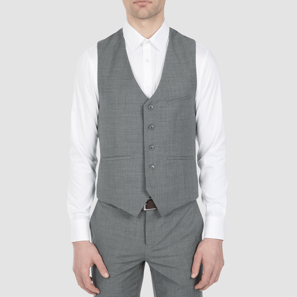 a close up view of the Uberstone slim fit tom vest in silver grey 3126 on a plain grey background