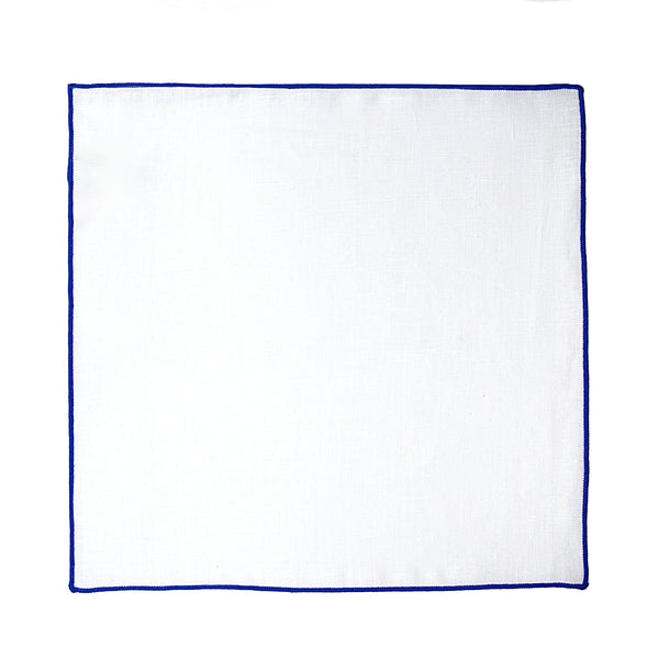James Adelin Luxury Royal Blue Coloured Border Pure Linen Weave Pocket Square