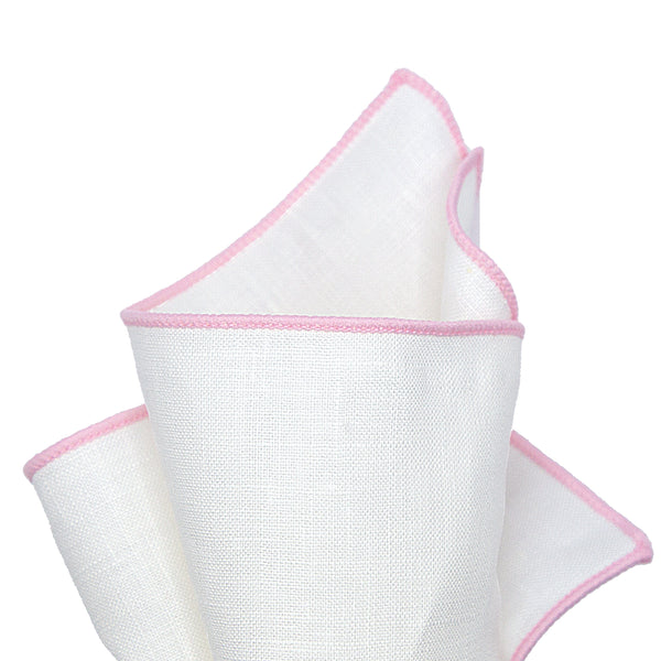 James Adelin Luxury Soft Pink Coloured Border Pure Linen Weave Pocket Square