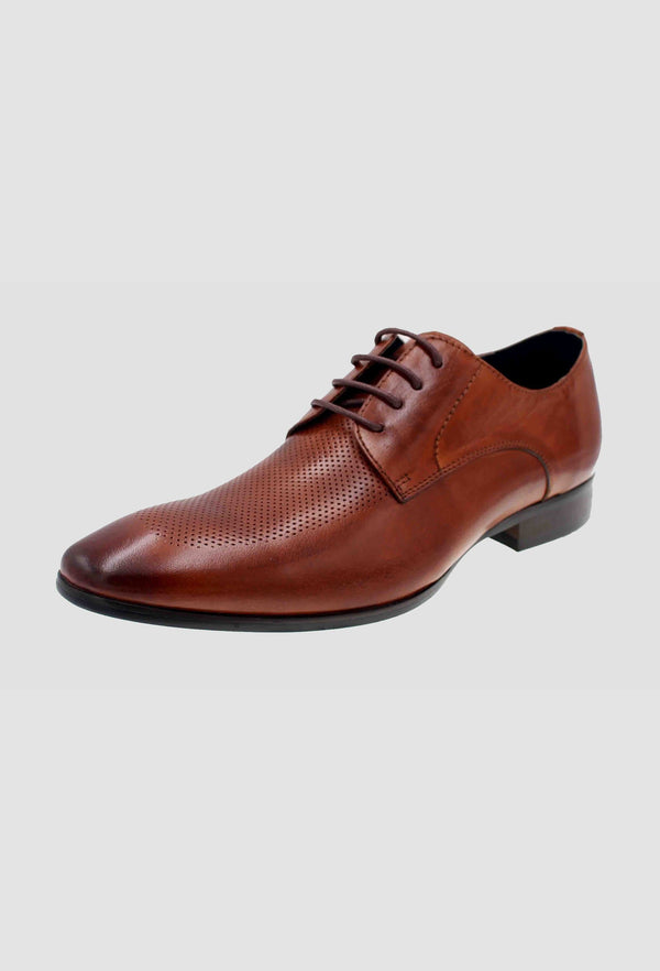 a side view of the Martino Carolus buffalo lace up leather shoe in dark tan FM192M