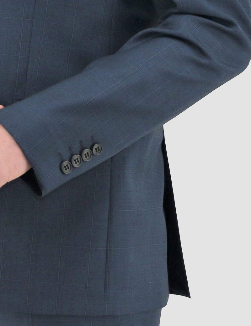 a close up of the fabric texture and sleeve button detail on the Daniel Hechter slim fit share suit jacket DH210
