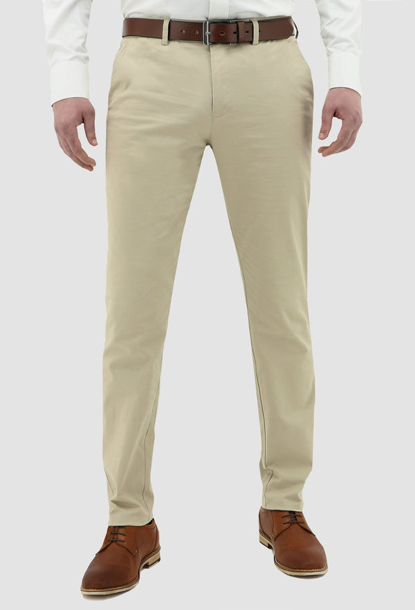 a model faces the front wearing the daniel hechter slim fit chino in sand DH490-27