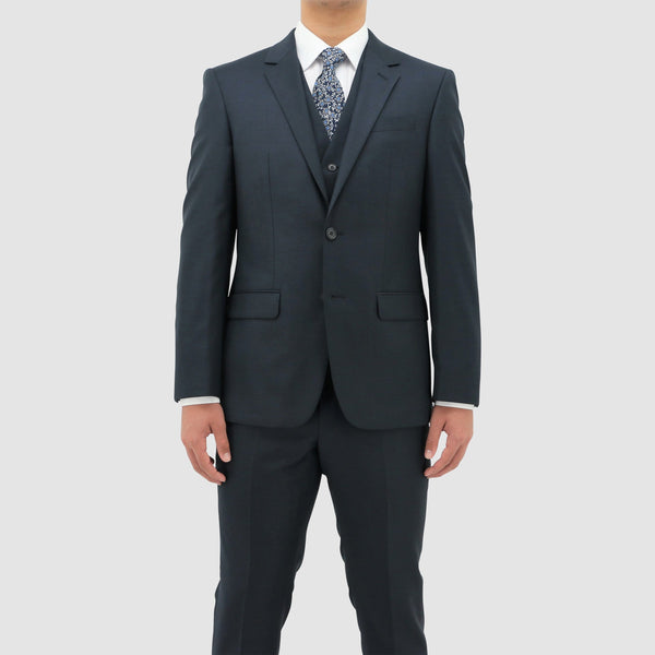 a front on view of the jacket and trouser shape from the boston michel classic fit suit in blue pure wool B106-12
