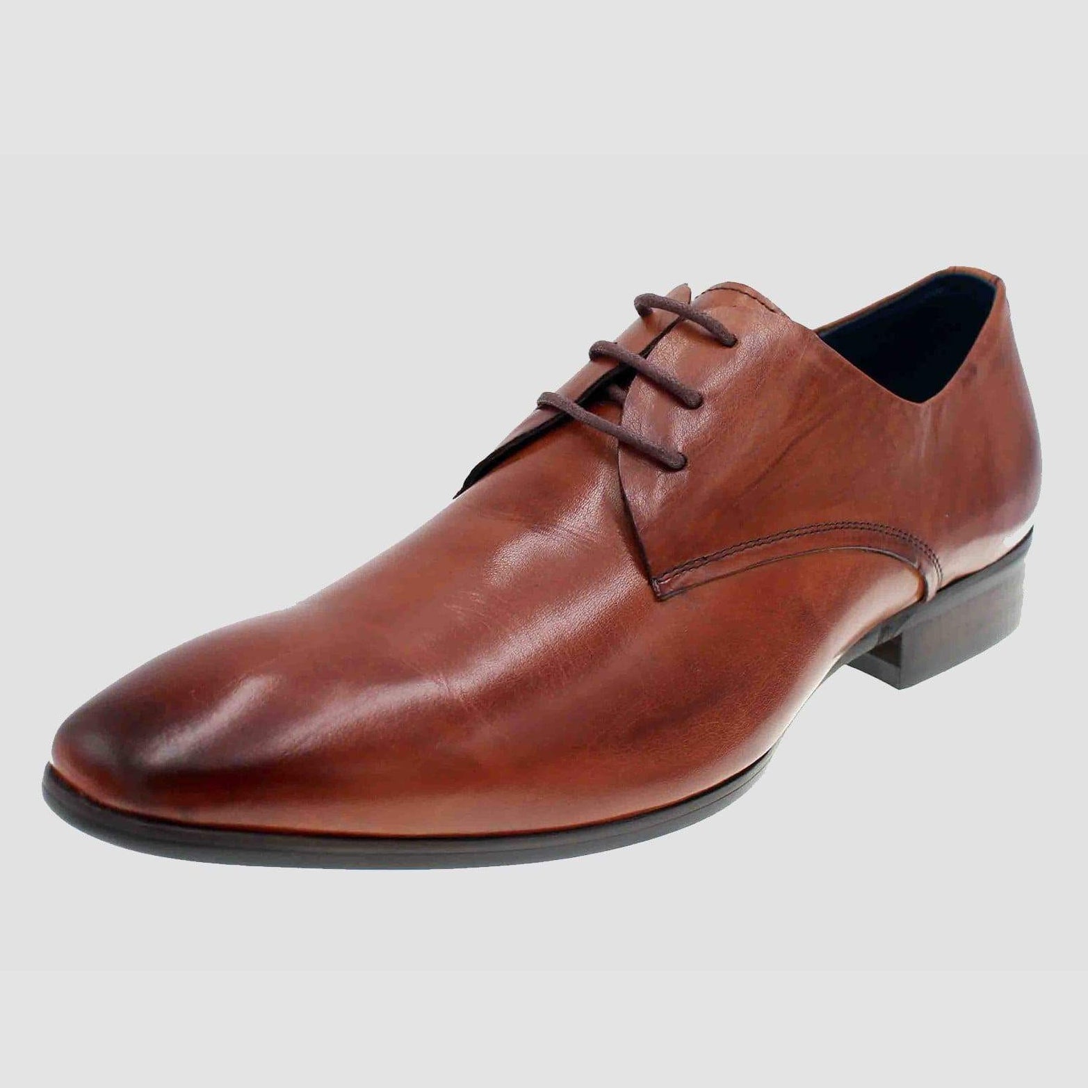 a side view of the martino carolus leather lace up shoe in dark tan FM194M