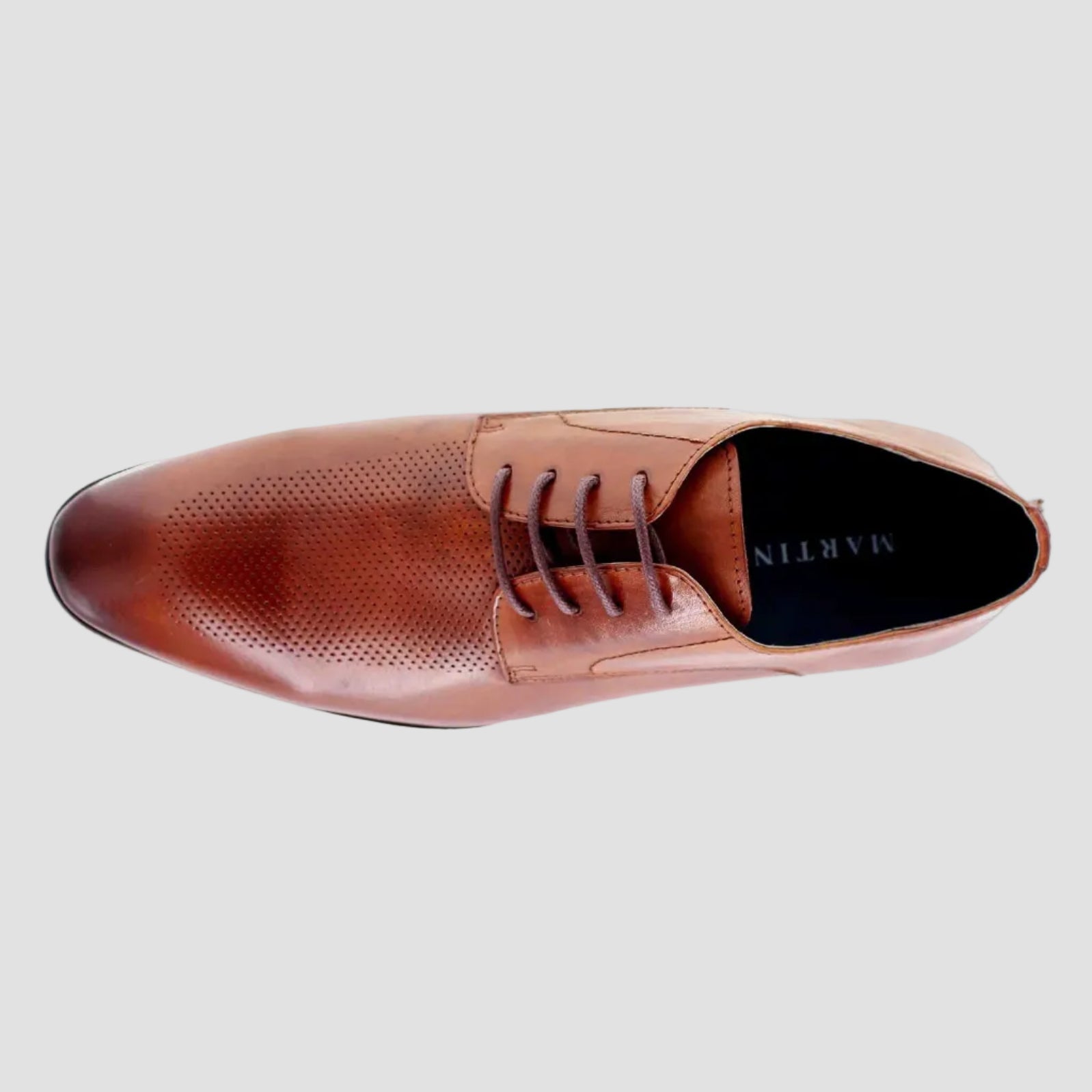 a birdseye view of the Martino Carolus buffalo lace up leather shoe in dark tan FM192M