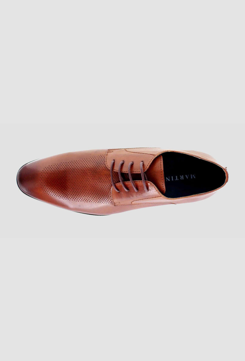 a birdseye view of the Martino Carolus buffalo lace up leather shoe in dark tan FM192M