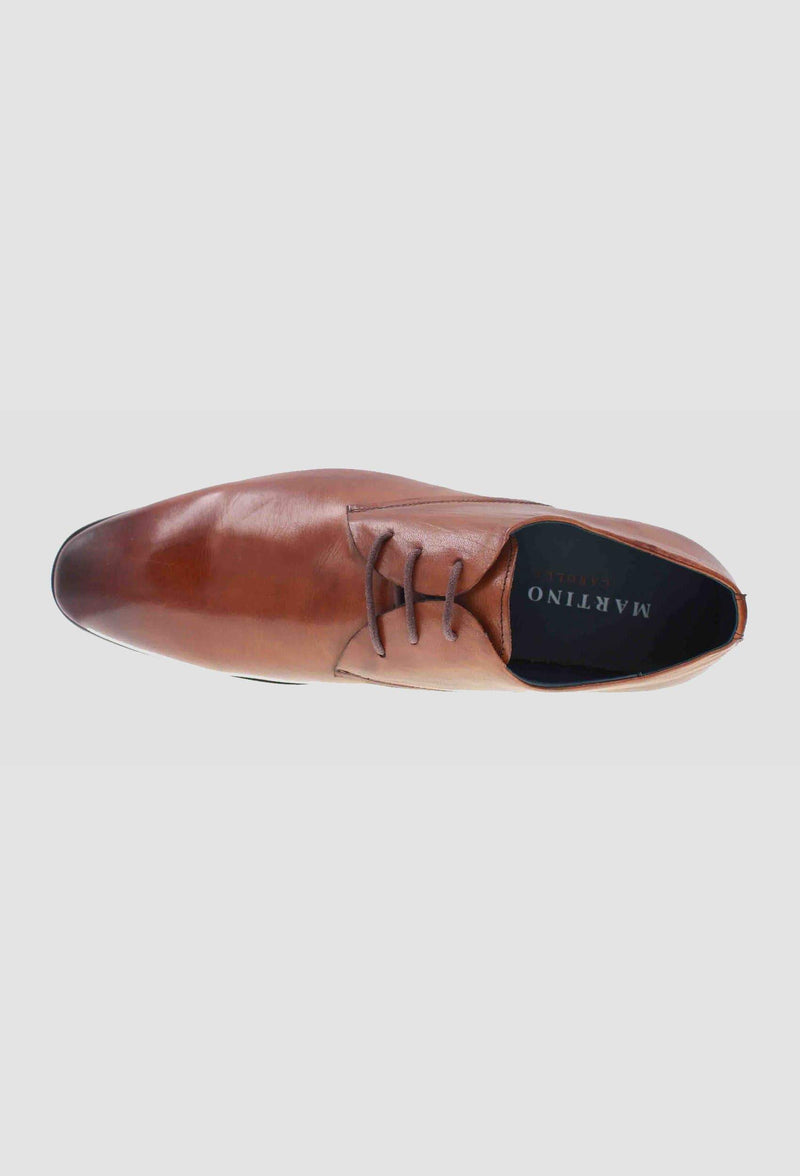 a top view of the martino carolus leather lace up shoe in dark tan FM194M