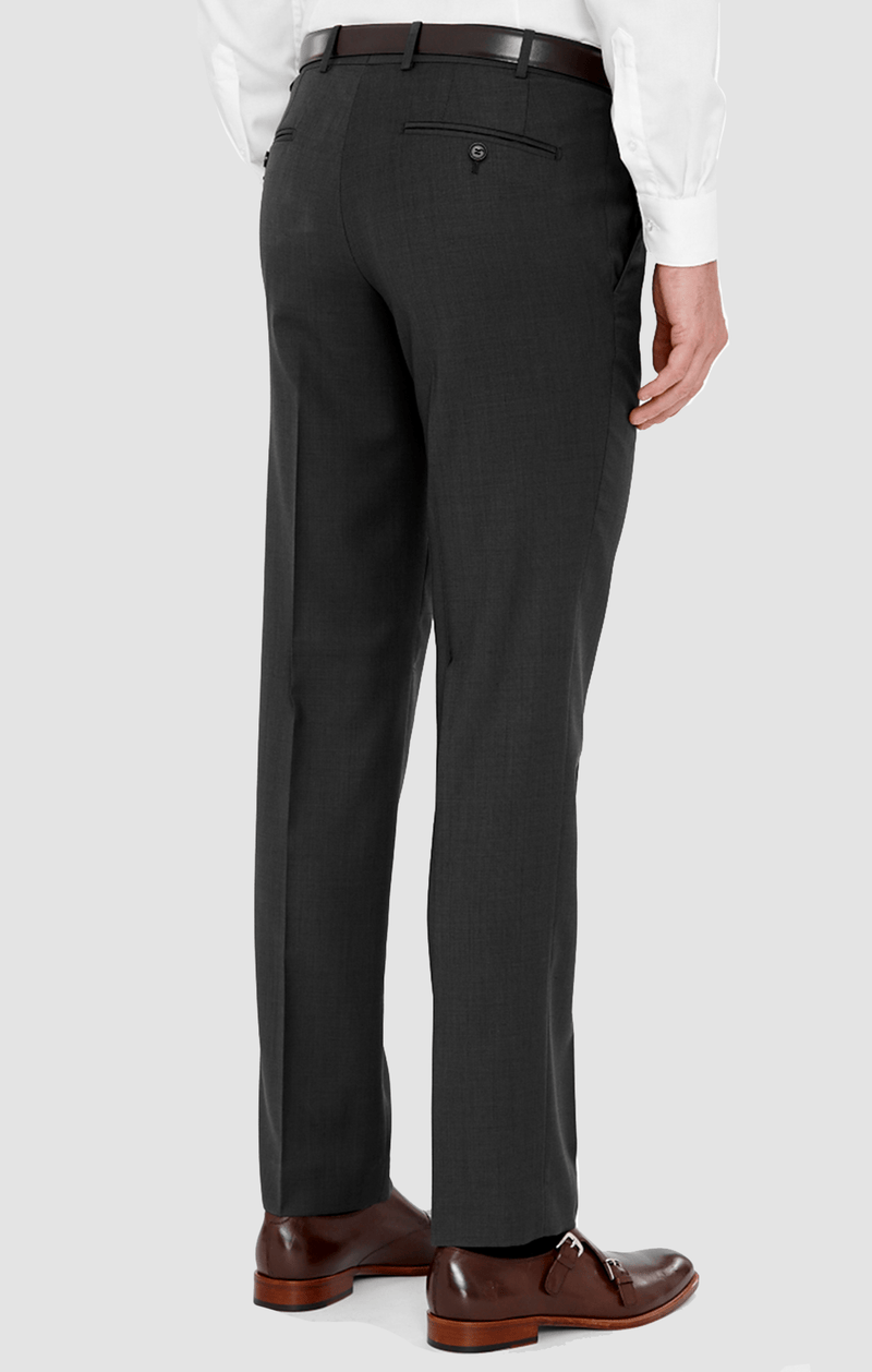 a back view of the cambridge jett trouser in charcoal poly wool blend F2042