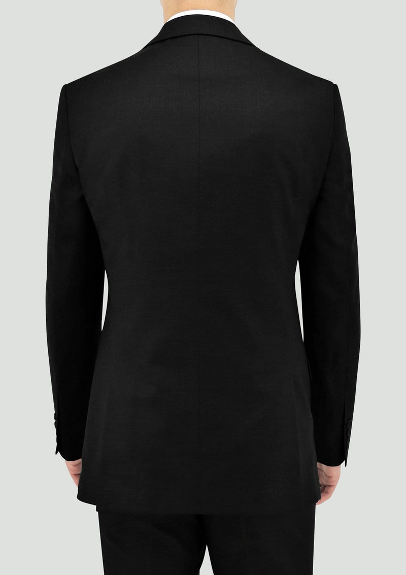 a back view of the Daniel Hechter slim fit shape suit jacket in black pure wool DH106-01