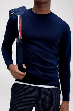 Tommy Hilfiger classic fit luxury wool mens crew neck jumper in navy TT0TT06521_DW5