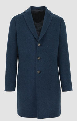 a front on view of the daniel hechter slim fit chicago mens coat in blue wool blend DH626-11 showing the single breasted peak lapel collar