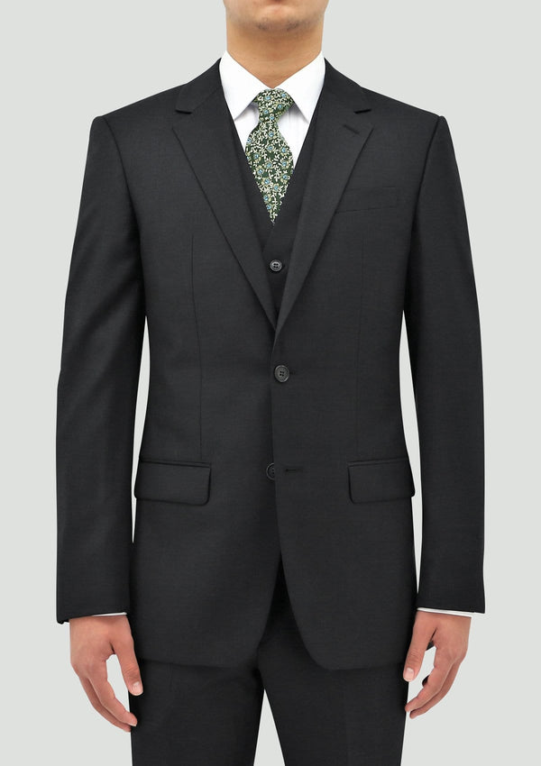 daniel hechter slim fit ryan mens suit vest in charcoal pure wool layered under the shape suit jacket STDH106-02