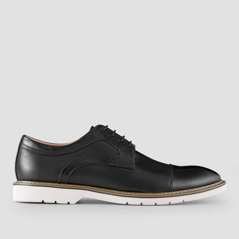 a side view of the aquila mens leather dress shoe