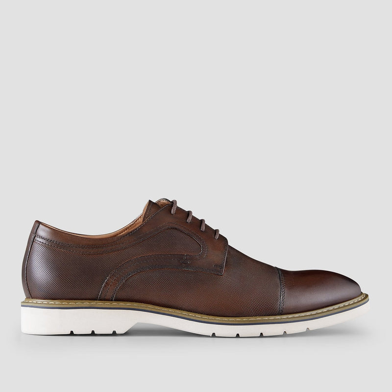 side on view of the aquila mens leather dress shoe in brown