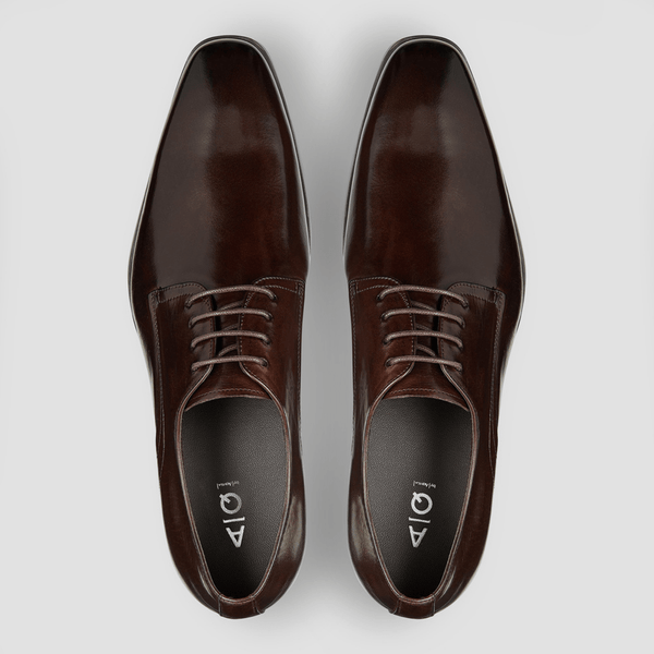 a pair of brown leather shoes from aquila in a smooth shiny finish