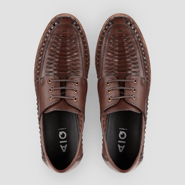 the aquila mens leather shoe with brown laces and braided detail
