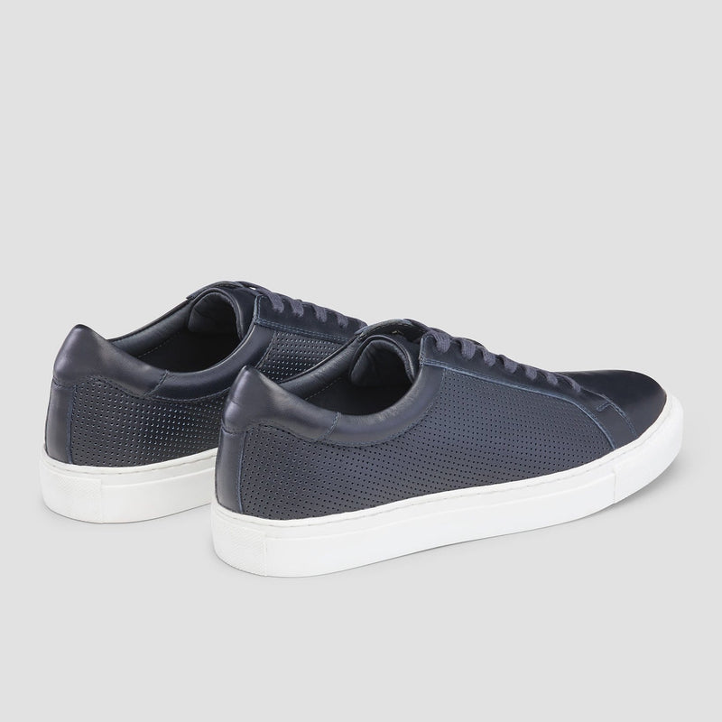 see the perforated navy leather on the aquila mens smith sneaker