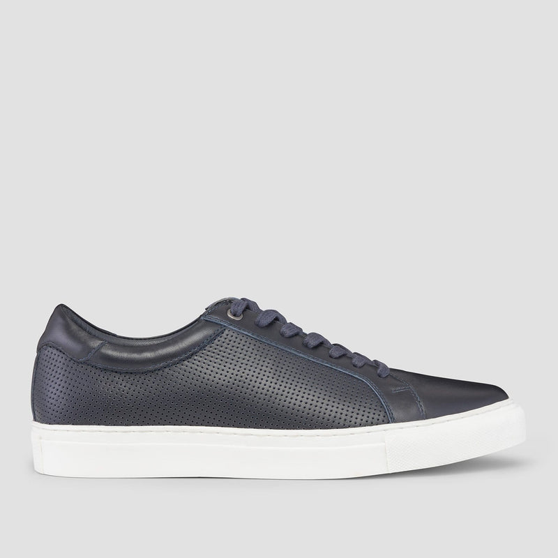 the aquila mens leather sneaker in navy blue a casual shoe with a white sole