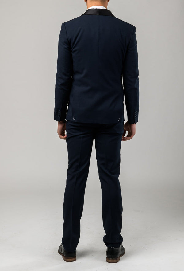 a reverse view of the jacket and trouser in the Aston slim fit laneport suit in navy A049301S