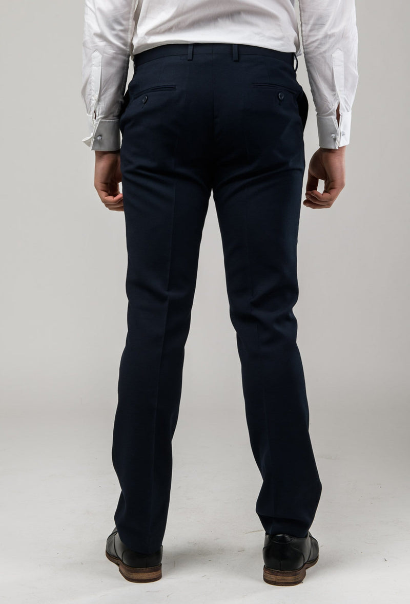 A back view of the Aston slim fit laneport trouser in navy A049301T