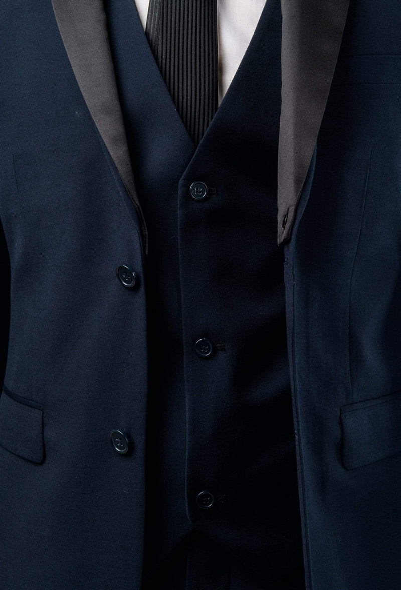 a close up view of the Aston slim fit laneport vest in navy A049301V