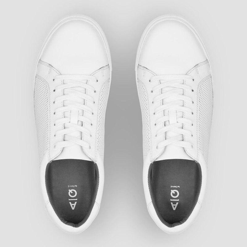 the aquila white mens sneaker with lace up and perforated design 