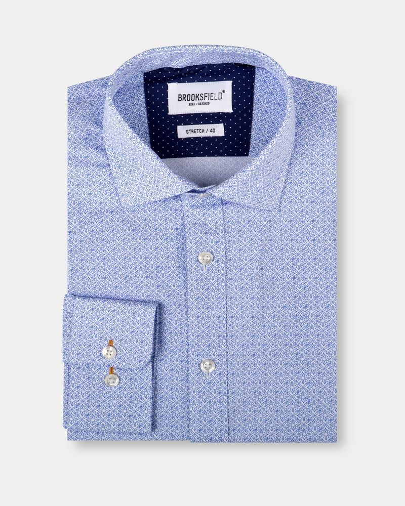 mens long sleeve blue dress shirt with floral print
