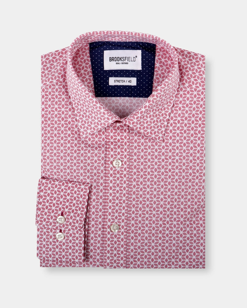 Brooksfield Classic Fit Geo Print Mens Shirt in Pink