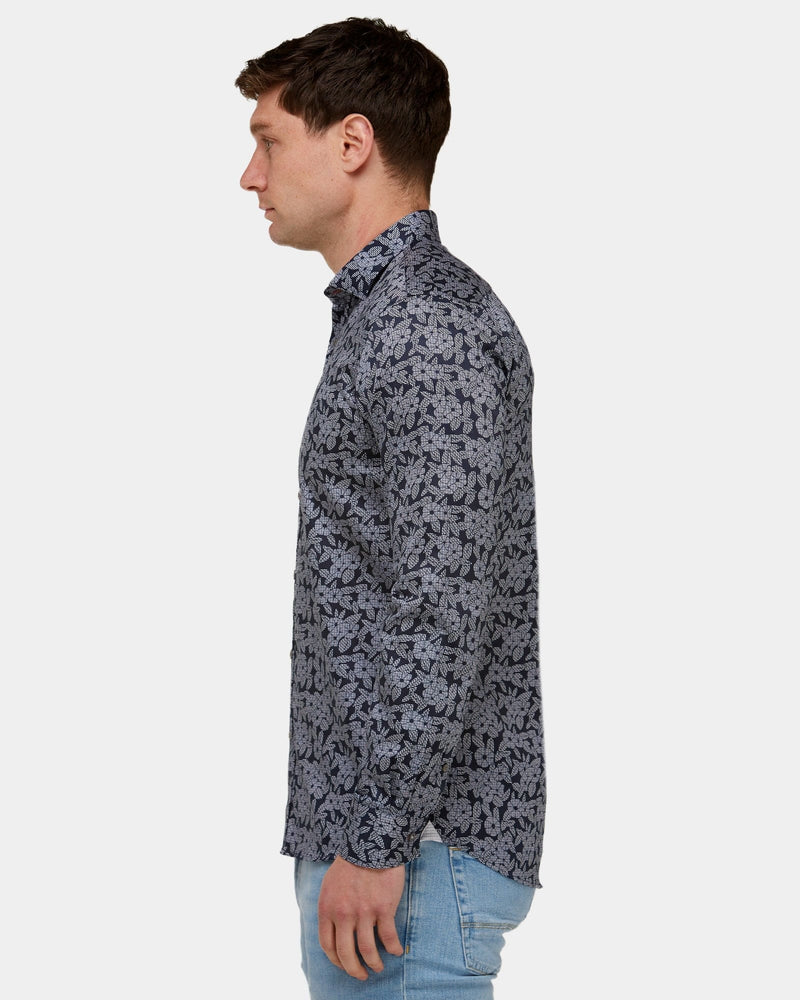 Mens Shirts Brooksfield Floral Print Mens Dress Shirt in Navy Mens