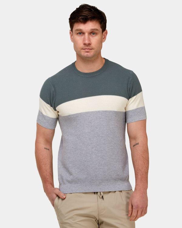 brooksfield mens knitted t-shirt in khaki and grey tons