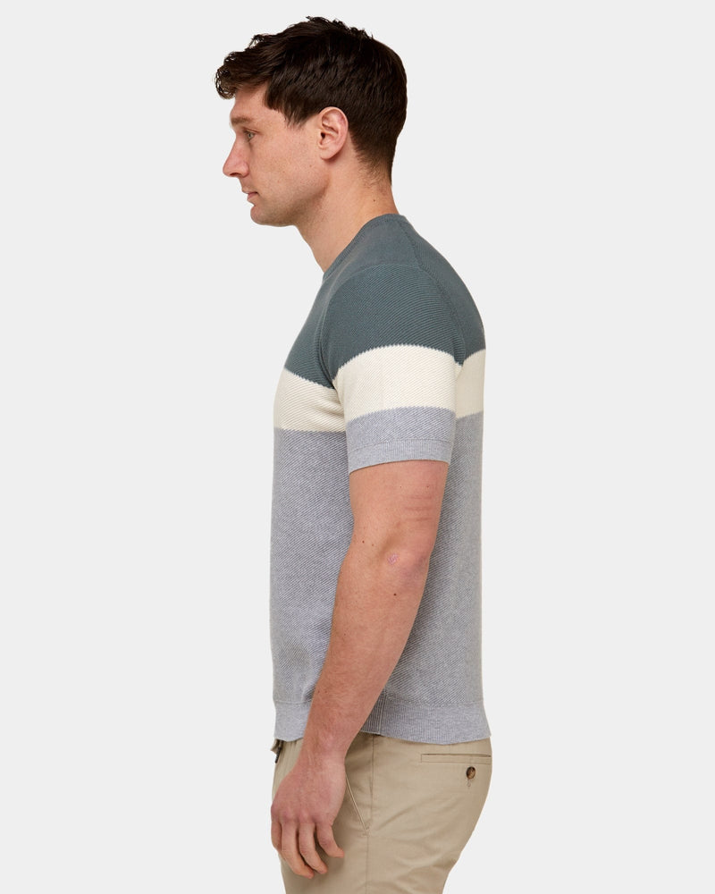 brooksfield mens t-shirt in khaki and grey knitted cotton